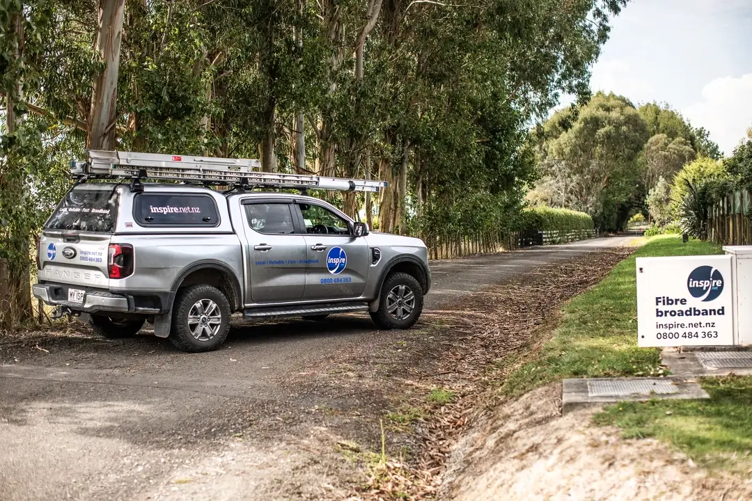 Service vehicle on rural road